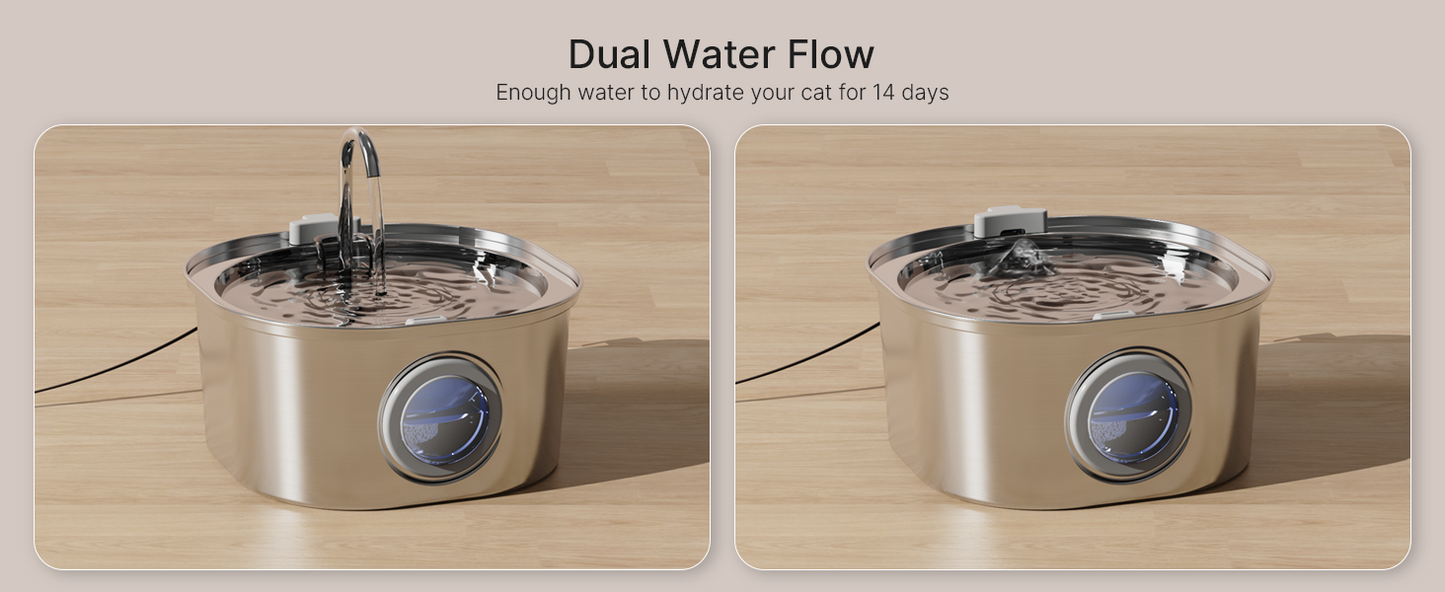 PEKTACO Cat Water Fountain, Pet Water Fountain for Cats/Dogs Inside, Stainless Steel Cat Drinking Fountains with Water Level Window(3.2L/108oz)
