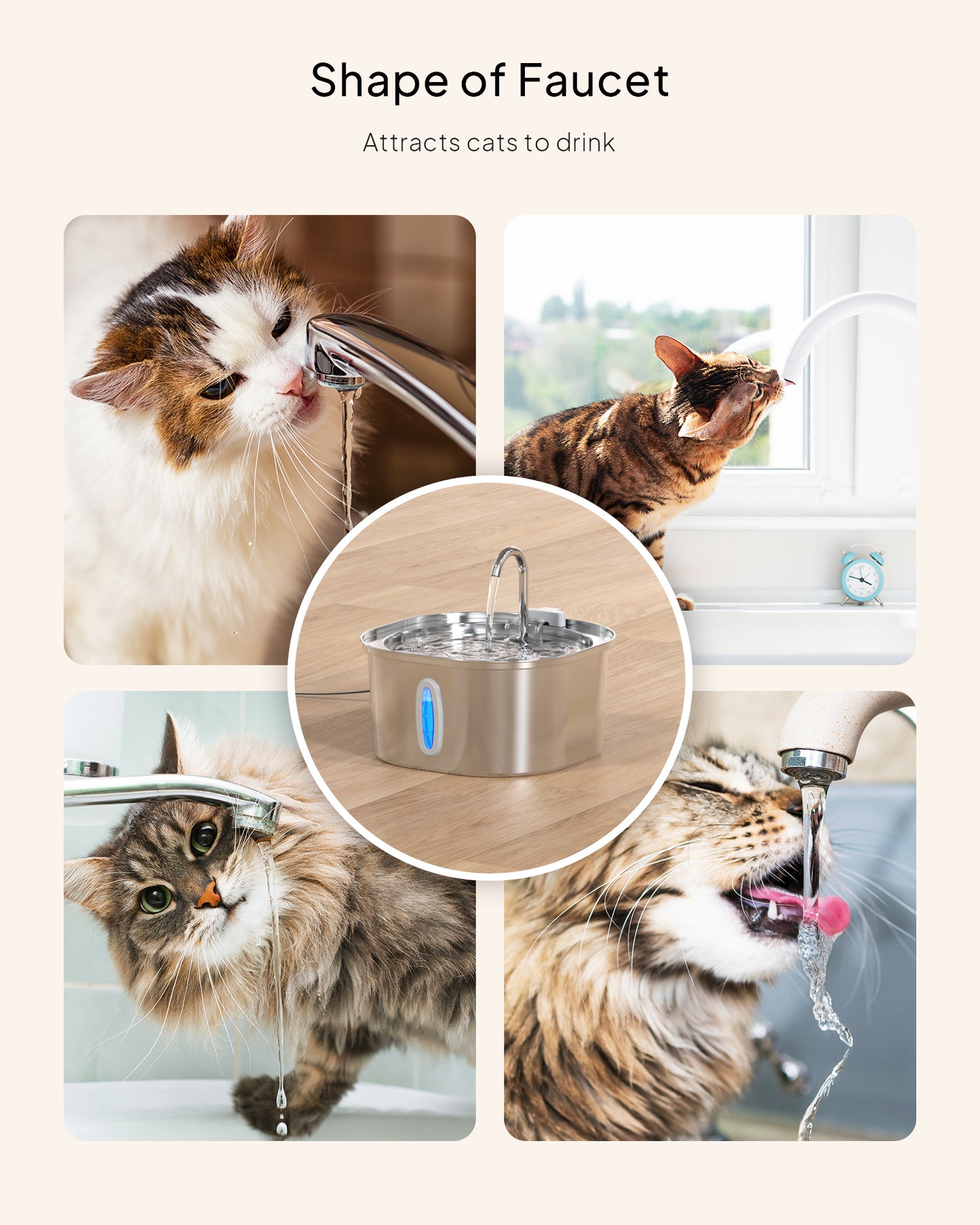PEKTACO Cat Water Fountain - 3.2L/108oz Stainless Steel Pet Water Fountain Dog Water Dispenser Automatic Cat Fountain with Water Level Window for Cats Inside