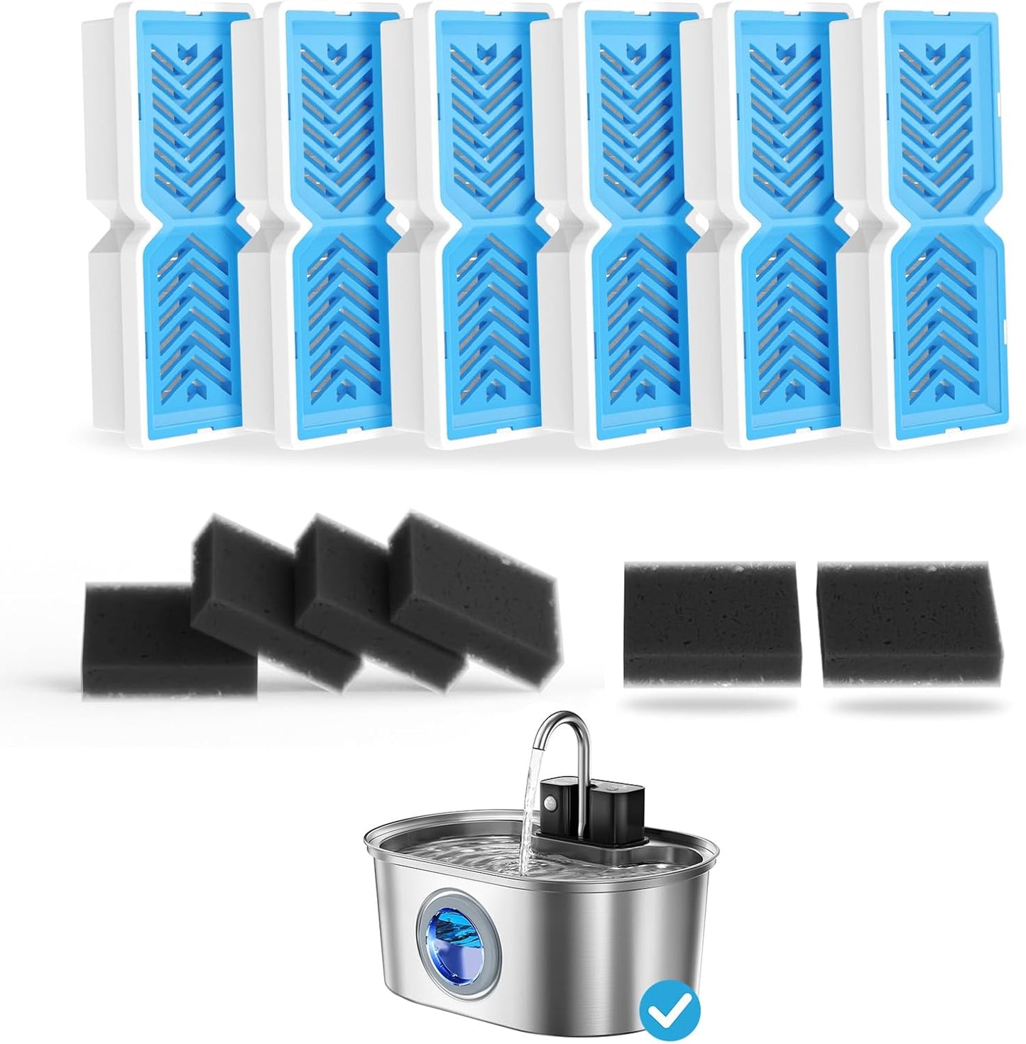 Cat Water Fountain Filters, Replacement Filters & Pre-Filter Sponges for 108oz/3.2L Pet Water Fountain - 6 Pack