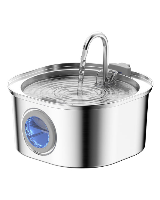 PEKTACO Cat Water Fountain, Pet Water Fountain for Cats/Dogs Inside, Stainless Steel Cat Drinking Fountains with Water Level Window(3.2L/108oz)