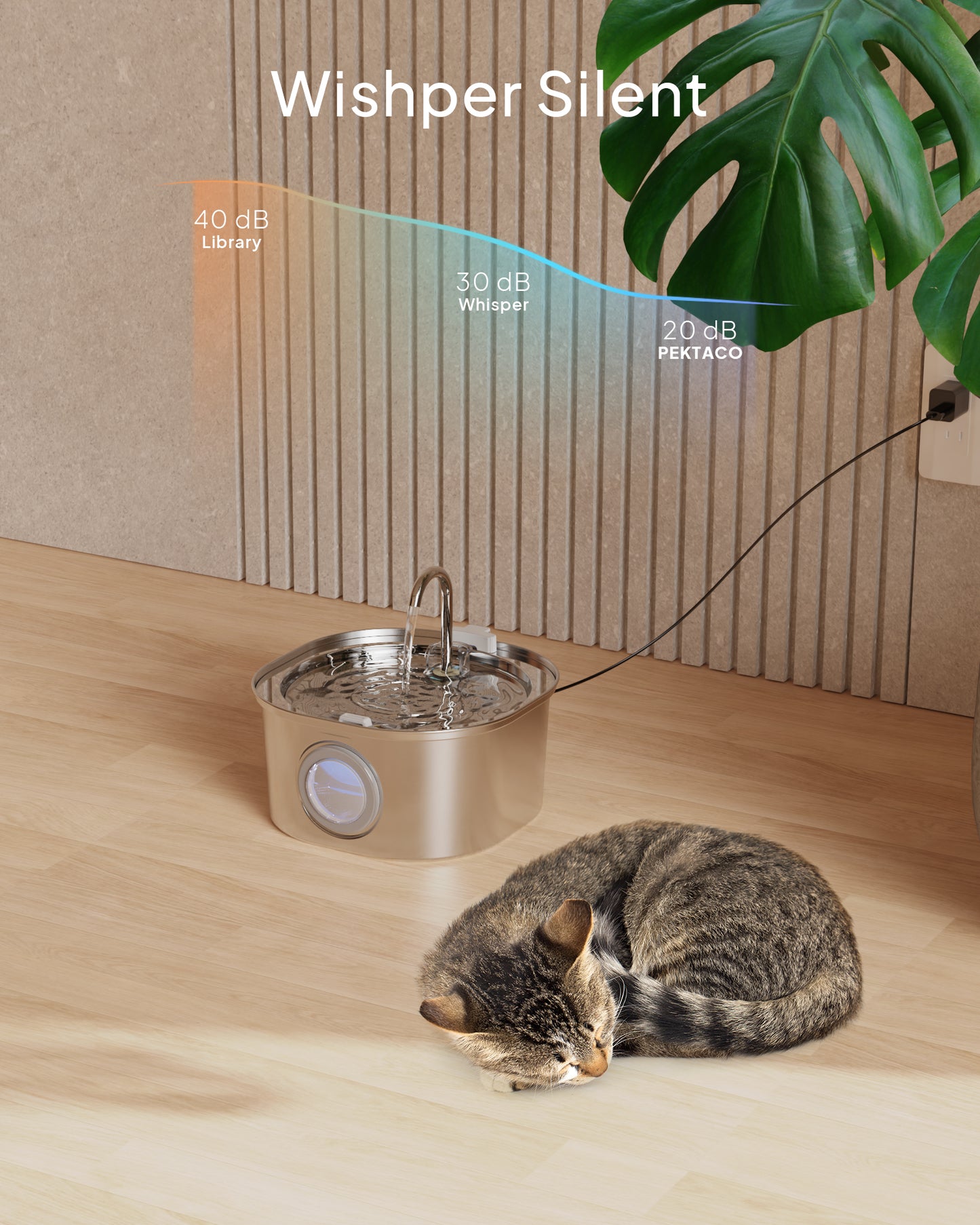 PEKTACO Cat Water Fountain, Pet Water Fountain for Cats/Dogs Inside, Stainless Steel Cat Drinking Fountains with Water Level Window(3.2L/108oz)