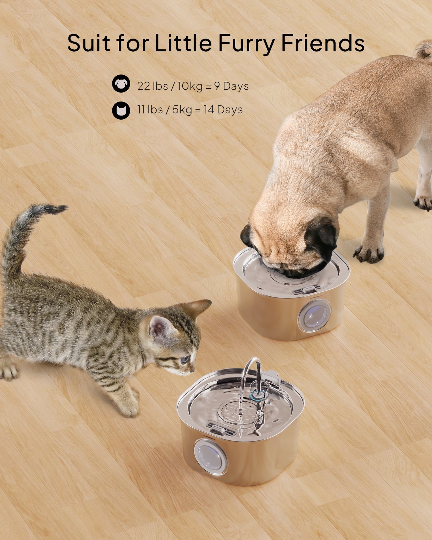 PEKTACO Cat Water Fountain, Pet Water Fountain for Cats/Dogs Inside, Stainless Steel Cat Drinking Fountains with Water Level Window(3.2L/108oz)