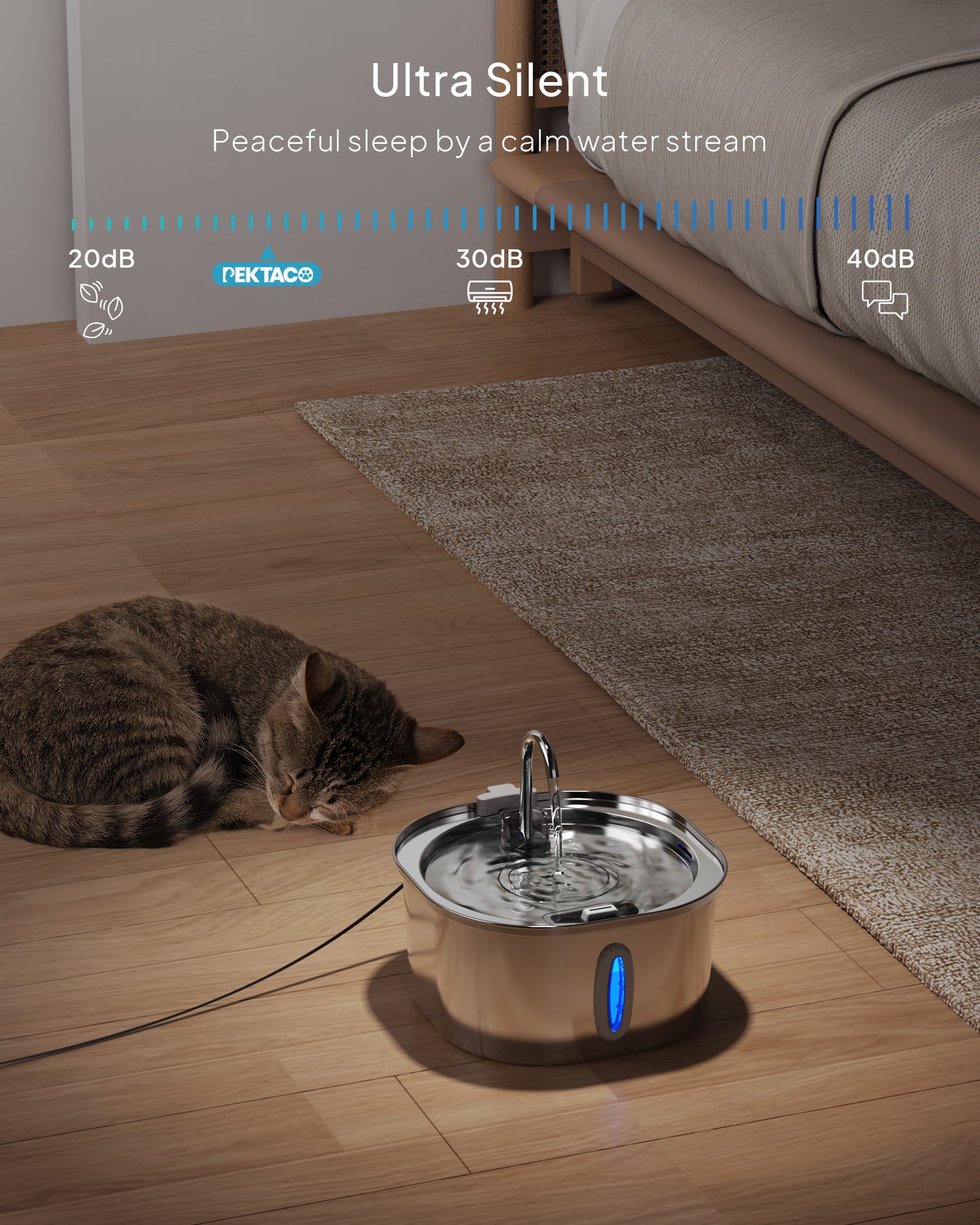 PEKTACO Cat Water Fountain - 3.2L/108oz Stainless Steel Pet Water Fountain Dog Water Dispenser Automatic Cat Fountain with Water Level Window for Cats Inside