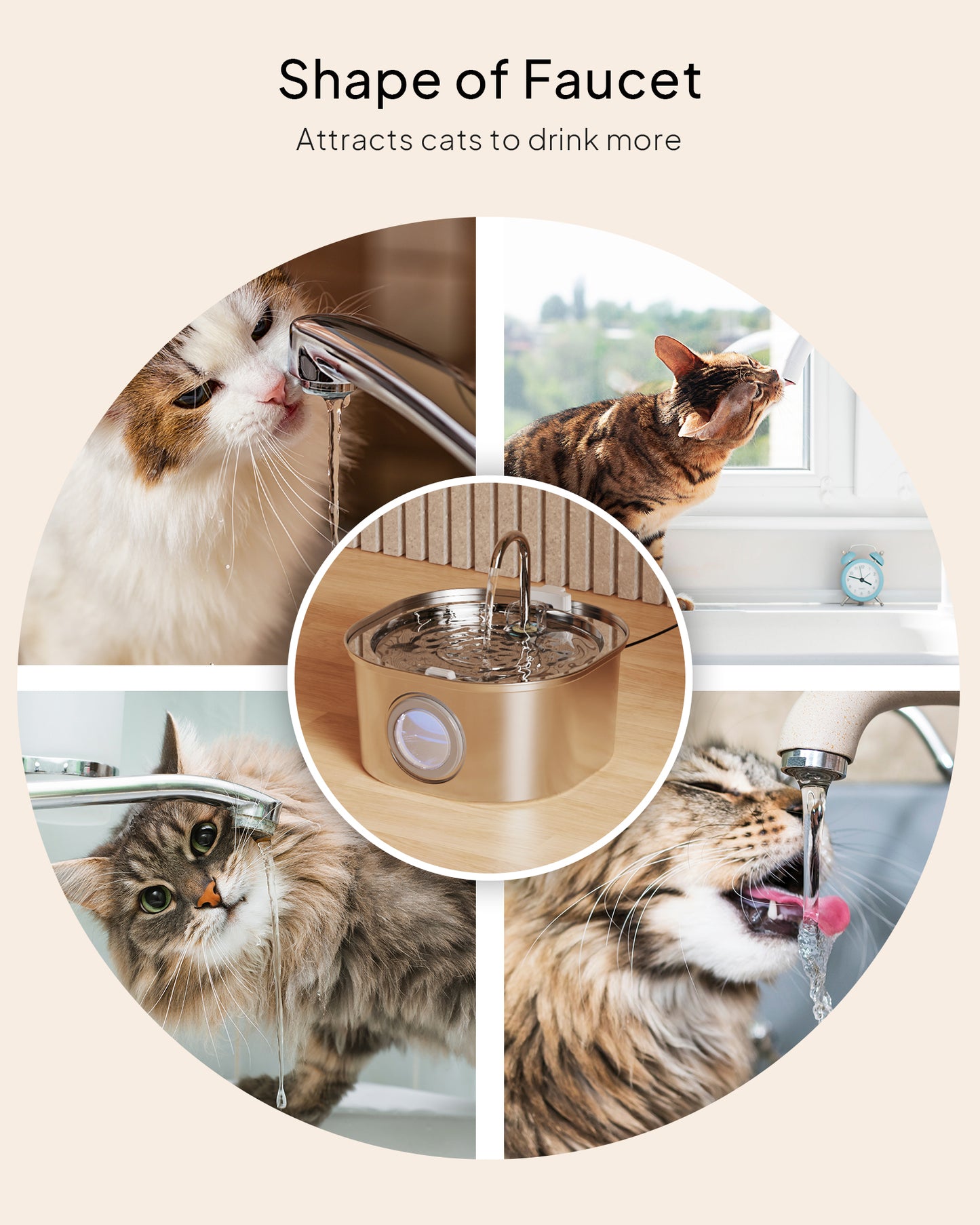 PEKTACO Cat Water Fountain, Pet Water Fountain for Cats/Dogs Inside, Stainless Steel Cat Drinking Fountains with Water Level Window(3.2L/108oz)