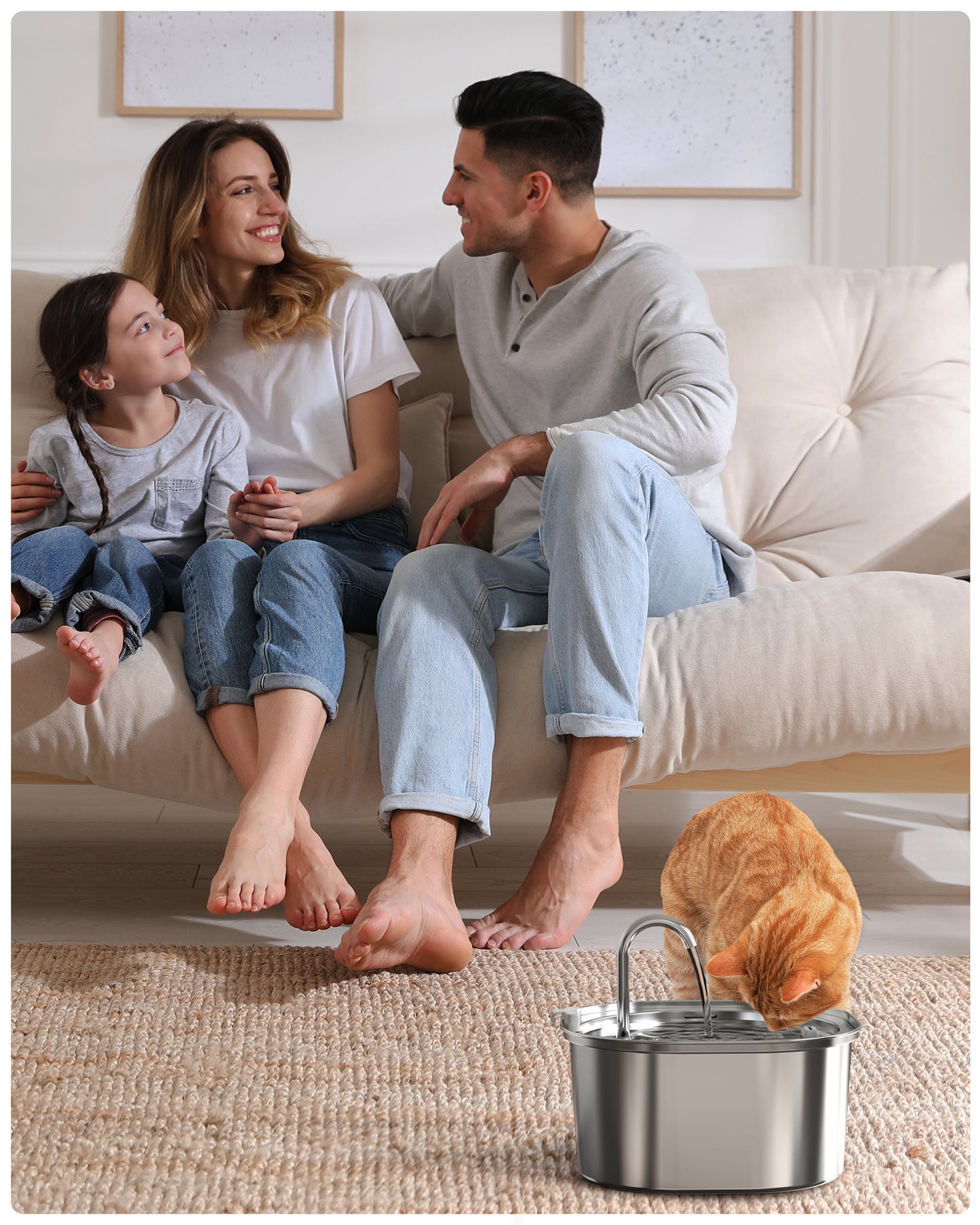 Cat Water Fountain - Automatic Pet Water Fountain Dog Water Dispenser Replacement Filters, 3.2L/108oz Stainless Steel Water Fountain for Cats Inside