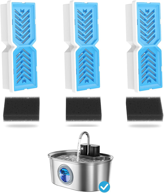 Cat Water Fountain Filters, Replacement Filters & Pre-Filter Sponges for 108oz/3.2L Pet Water Fountain - 3 Pack
