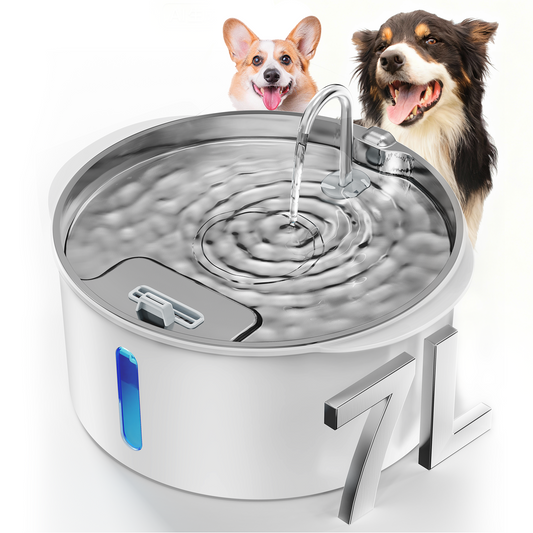 Pektaco Dog Water Fountain for Large Dogs, 1.8Gal/7L Stainless Steel Pet Fountain, Dog Water Bowl Dispenser with Viewing Window & LED, Super Quiet, Replacement Filters, Easy Clean BPA-Free
