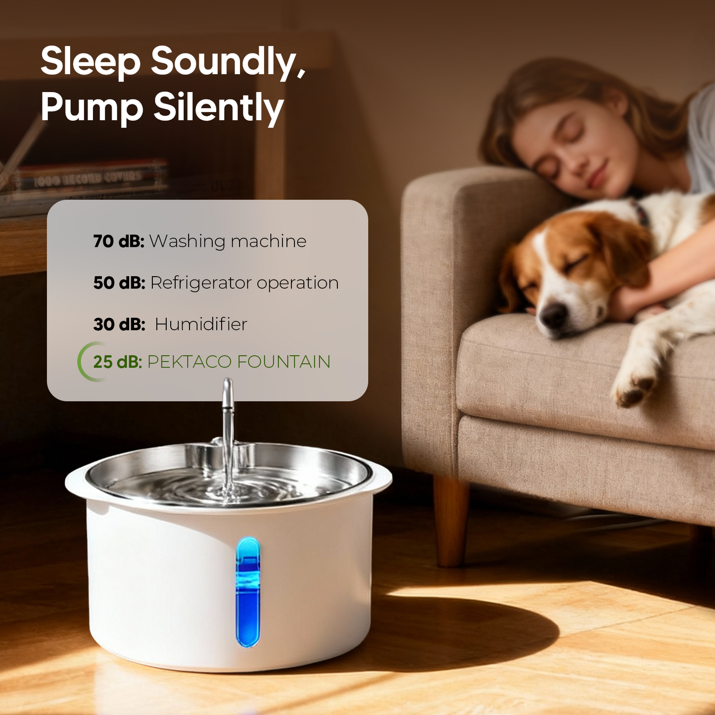 Dog Water Fountain for Large Dogs, 1.8Gal/7L Stainless Steel Pet Fountain, Dog Water Bowl Dispenser with Viewing Window & LED, Super Quiet, Replacement Filters, Easy Clean BPA-Free(with 6 Filters)