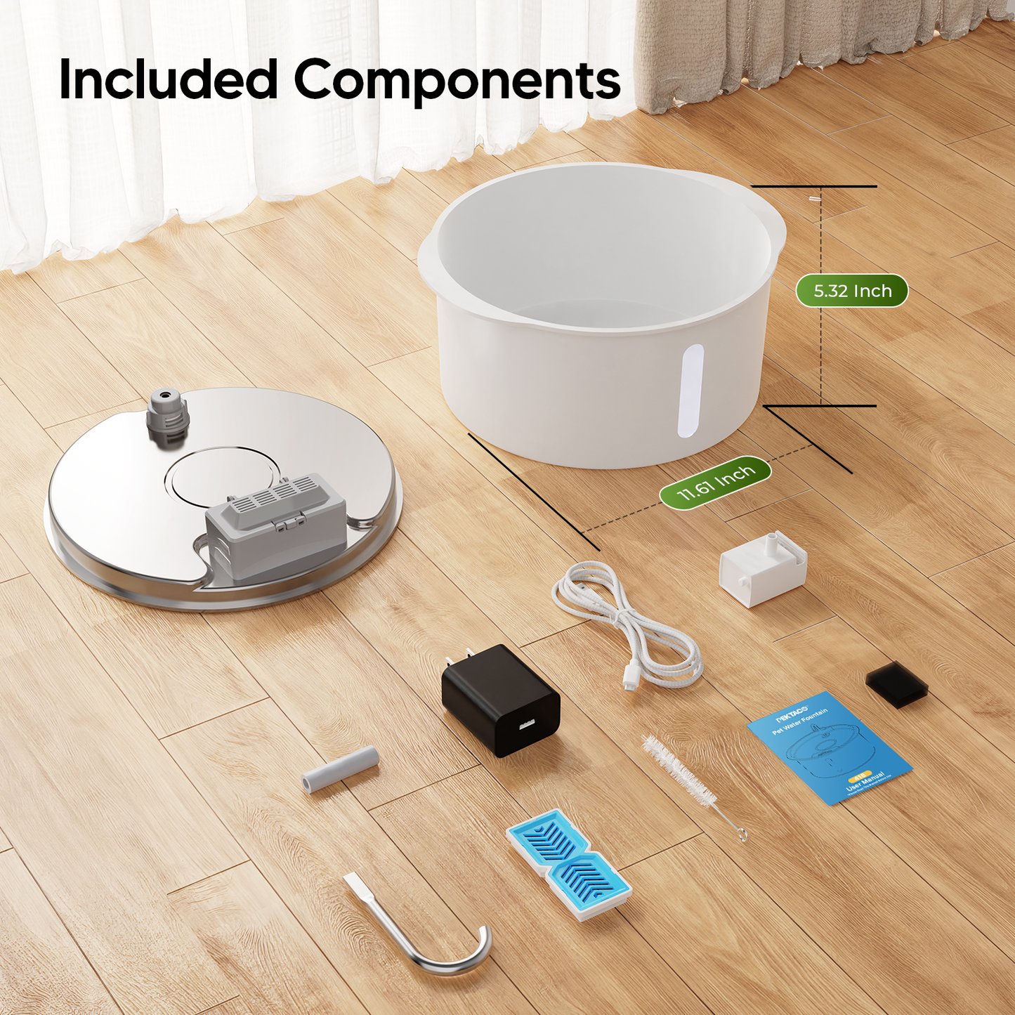 Pektaco Dog Water Fountain for Large Dogs, 1.8Gal/7L Stainless Steel Pet Fountain, Dog Water Bowl Dispenser with Viewing Window & LED, Super Quiet, Replacement Filters, Easy Clean BPA-Free