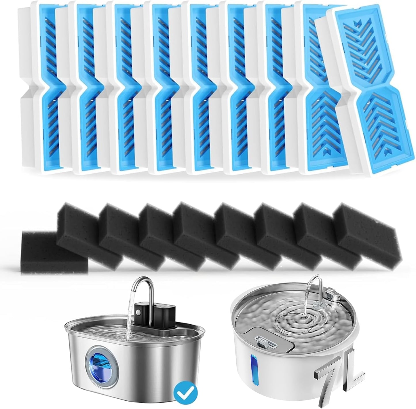 Cat Water Fountain Filters, Replacement Filters & Pre-Filter Sponges for 108oz/3.2L Pet Water Fountain - 9 Pack