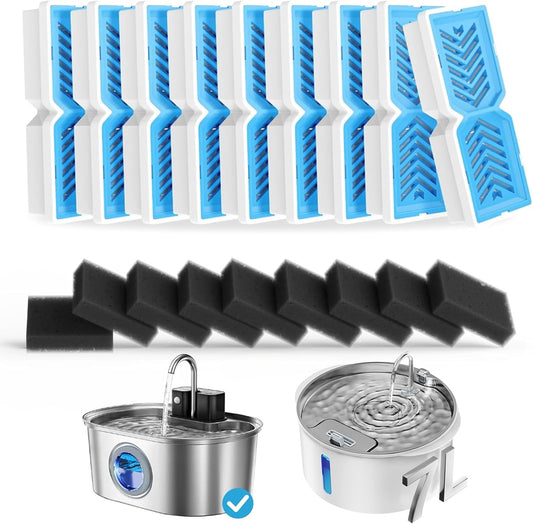 Cat Water Fountain Filters, Replacement Filters & Pre-Filter Sponges for 108oz/3.2L Pet Water Fountain - 9 Pack