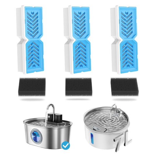 Cat Water Fountain Filters, Replacement Filters & Pre-Filter Sponges for 108oz/3.2L Pet Water Fountain - 3 Pack