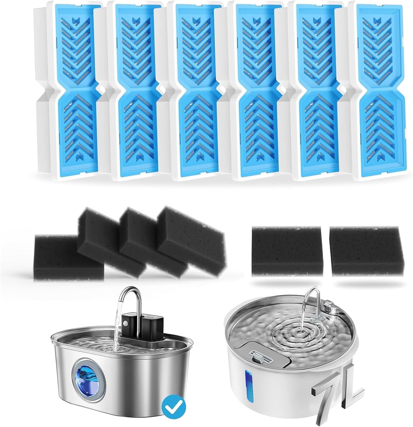 Cat Water Fountain Filters, Replacement Filters & Pre-Filter Sponges for 108oz/3.2L Pet Water Fountain - 6 Pack