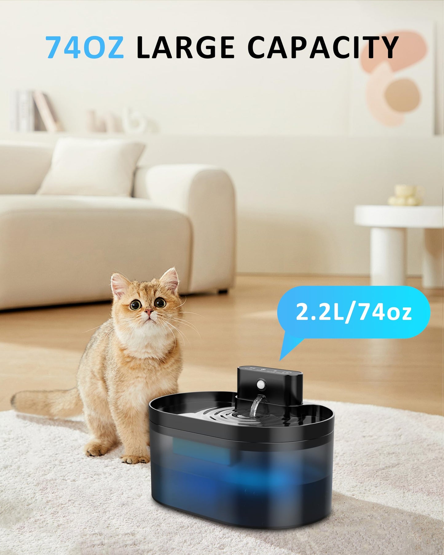 PEKTACO Replacement Cat Water Fountain Filters, 2.2L/74oz Automatic Pet Water Fountain Replacement Filters and Sponges(3 Pack)